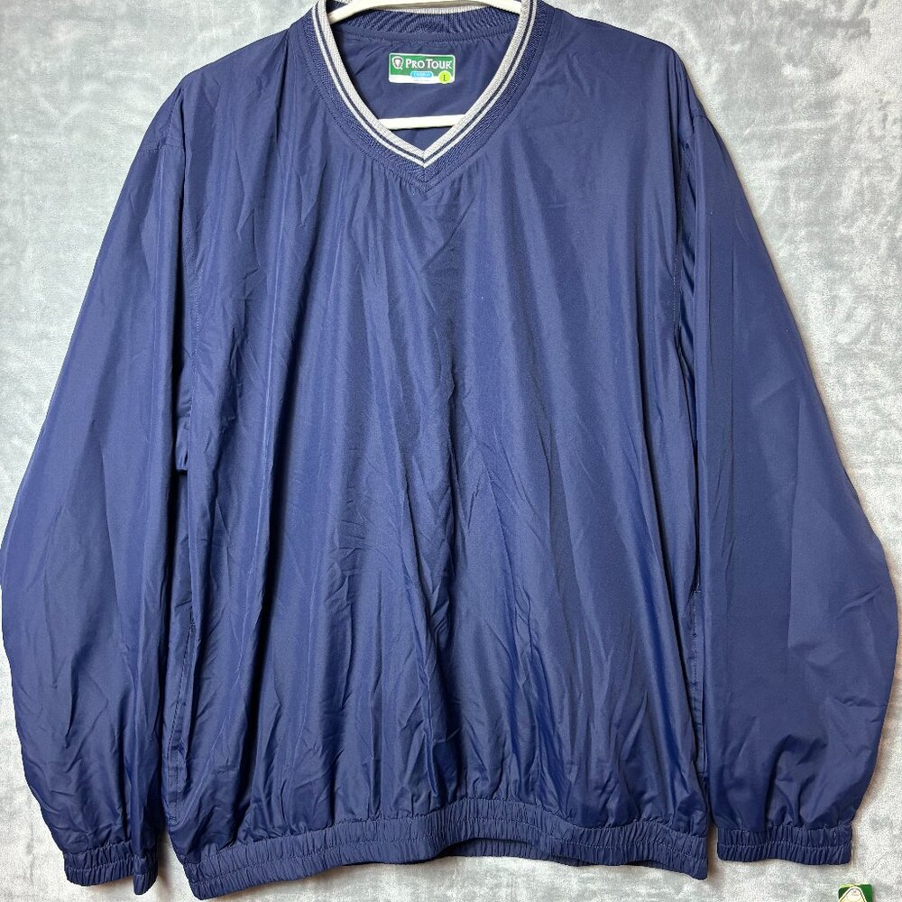 Pro Tour Cool Play Mens Large L Golf Pullover Navy Blue Long Sleeve V Neck NEW